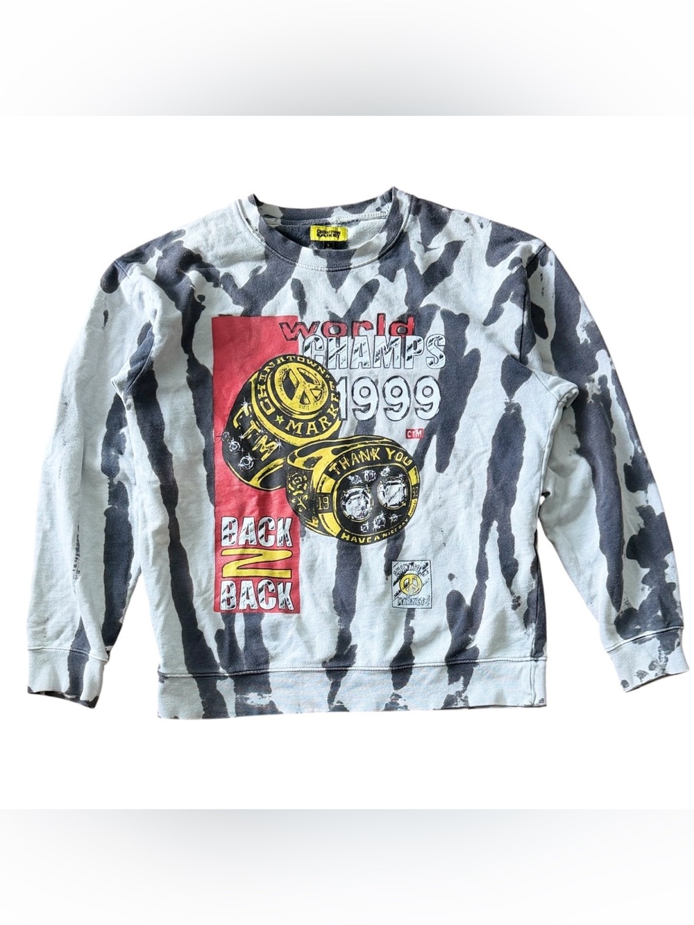 1999 World Champs Graphic Crewneck Sweater - Gray Camo with Red & Yellow Accents